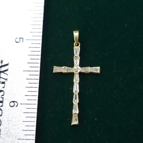 Baguette Gold Diamond Cross Pendant